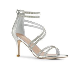 Silver Allegra K Women's Ankle Strap Open Toe Rhinestone Stiletto Heels size 9